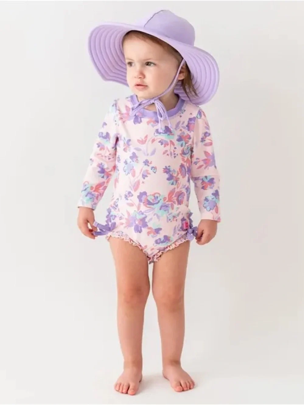 RuffleButts Princess Meadow Long Sleeved Rash Guard swimsuit 3-6 floral UPF 50